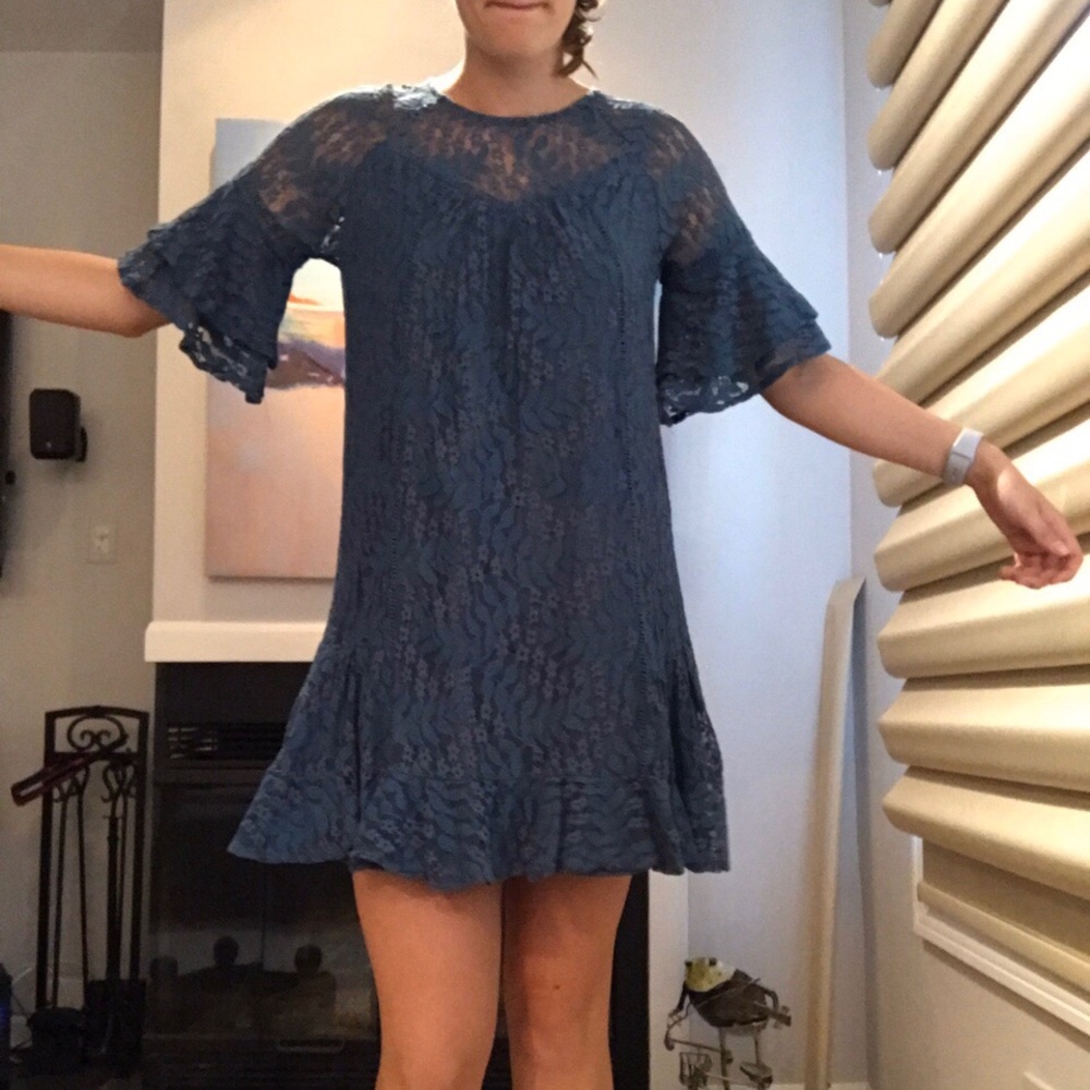 Floral Lace Turquoise Beautiful Flowy Fall Dress🍂